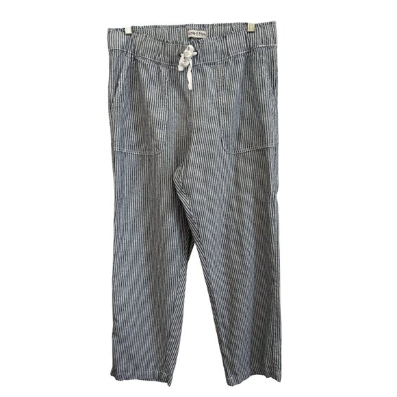 Purple & More Striped Linen Blend Elastic Waist Cropped Pants With Pockets Med - Picture 1 of 7